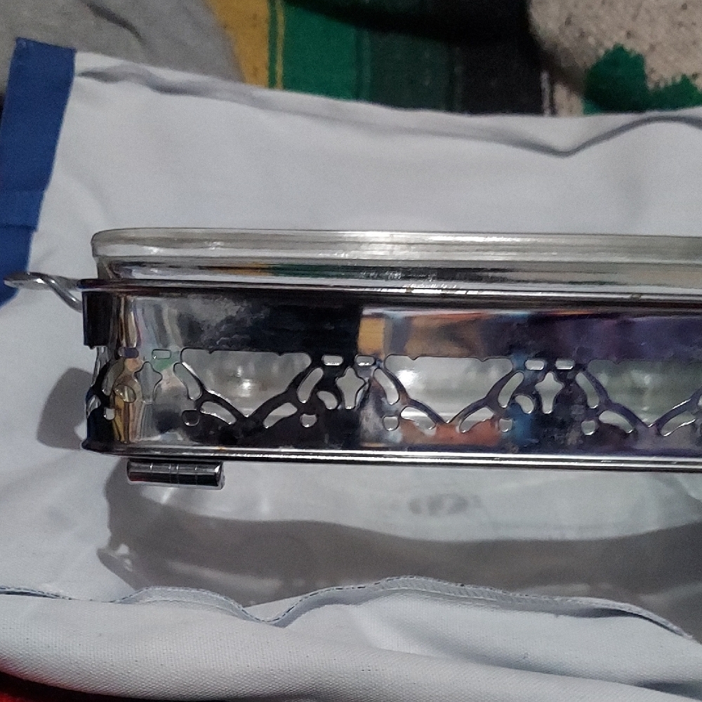 Pyrex Corning Antique Silver Plated Footed Petite 7” Buffet Server Circa 1920s
